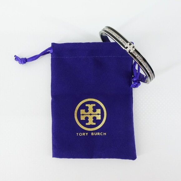 Tory Burch Kira Pave Enamel Hinge Bracelet Black/ Silver OS - Picture 11 of 14